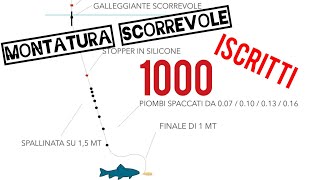 PESCA A BOLOGNESE MONTATURA SCORREVOLE  SPALLINATA BASE 1000 ISCRITTI [upl. by Erik]