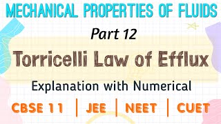 Part 12  Torricellis Law of Efflux  Complete Concept  CUET  JEE MAIN  NEET [upl. by Ecraep]