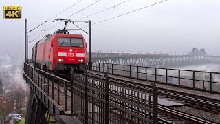 Rendsburg High Bridge rail crossing  north Germany  south Denmark mainline railway traffic 4K [upl. by Concoff]