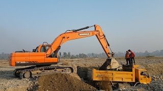 Excavator Loading Gravel in Truck  Doosan vs Komatsu vs Cat  Dozer Video [upl. by Kikelia351]