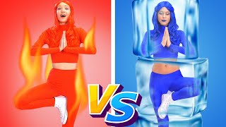 HOT vs COLD Challenge Girl On FIRE VS ICY Girl  Funny Situations By KABOOM [upl. by Anayek261]