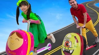 Emma Pretend Play w Luggage Suitcase Scooter Ride On Toy [upl. by Panthia]