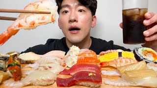 SUB 묵은지 광어초밥 후토마끼 모듬 초밥 리얼사운드 먹방 Aged paper kimchi sushi salmon Korean food real sound mukbang ASMR [upl. by Colville]