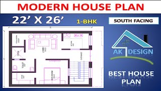 22x26 South Facing House Plan with Parking ll Vastu House plan 1bhk llघर का नक्शा 22x26ll [upl. by Gneh808]