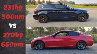 BMW e92 330d vs BMW e81 120d 231hp 500nm stage 1  Dragy Test 0100km 14mile [upl. by Adlez]