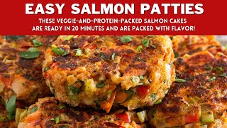 Easy Salmon Patties  Pan Fried Salmon Cakes Loaded With Vegetables [upl. by Eiramacissej]