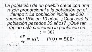 CRECIMIENTO Y DECRECIMIENTO de población  ECUACIONES DIFERENCIALES  EJERCICIO 2 [upl. by Carlie]