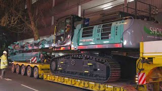 New Kobelco Demolition Excavator Delivery into City and First Work [upl. by Celia]