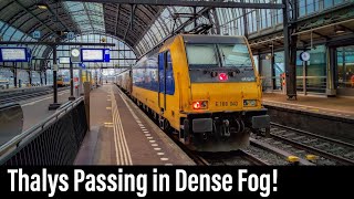 Train Cab Ride NL  Thalys Passing in Dense Fog  Breda  Amsterdam  TRAXX Intercity  January 2022 [upl. by Wills]