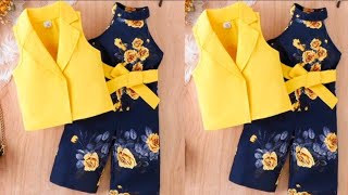 Kids jumpsuit cutting and stitching with Jacket67 year old girl dress design cutting and stitching [upl. by Adnilec]