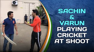 Sachin Tendulkar amp Varun Dhawan play Gully Cricket at a shoot  SportPlayingNation [upl. by Cinamod491]