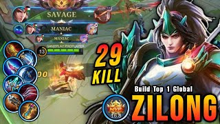 SAVAGE  29 Kills New Zilong One Hit Build and Emblem  Build Top 1 Global Zilong  MLBB [upl. by Moyna]