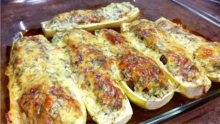 Кабачки Лодочки с Фаршем в духовке Очень Простой и Вкусный рецепт Вкуснейшие Запеченные КАБАЧКИ [upl. by Siravrat]