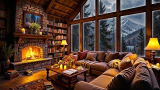 Cozy Winter Cabin Ambience 🔥 Relaxing Jazz Music Snowfall and Crackling Fireplace for Study Sleep [upl. by Nehcterg470]