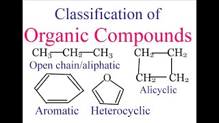 Classification of organic compounds as open chain or aliphaticalicyclicaromatic and heterocyclic [upl. by Nail]