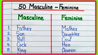 50 Masculine and Feminine  50 Gender name  Change the gender in English grammar [upl. by Agon534]