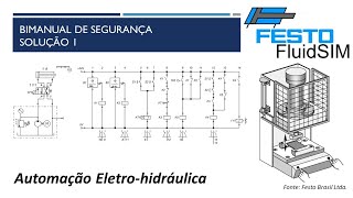 Automação Eletro hidráulica  Bimanual de Segurança  Solução 1  FluidSim [upl. by Bobina]