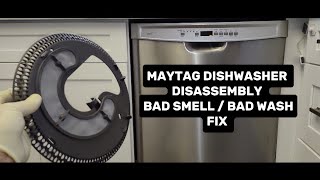 MAYTAG DISHWASHER DISASSEMBLY  BAD SMELL  BAD WASH FIX SOLVED [upl. by Aric]