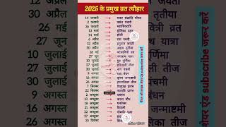 2025 के प्रमुख त्यौहार व व्रत  2025 Festival List  Hindu Calendar 2025  calendar2025 festival [upl. by Leinahtan]