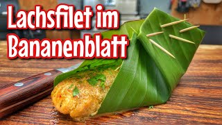 Lachsfilet im Bananenblatt  Westmünsterland BBQ [upl. by Anirahtak]