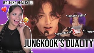 Waleska reacts to Jungkooks duality being a threat to humanity for 8 minutes😂💜✨🤦‍♀️ [upl. by Atlee]