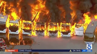 Massive industrial complex fire burns structures buses in Compton area [upl. by Koral]