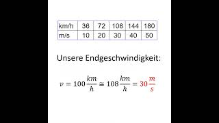 Von Null auf 100 in 10 Sek  Beschleunigung amp Strecke berechnen Geschwindigkeit kmh in ms Shorts [upl. by Eolanda]