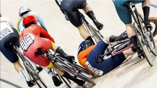 Highspeed Crash During Womens keirin Quarterfinals sends bicycle Debris Flying [upl. by Yleoj370]