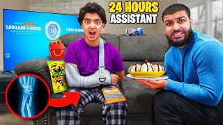 He BROKE His Arm So I Became His PERSONAL ASSISTANT For 24 Hours While He Plays Fortnite [upl. by Anitaf]