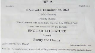 English Literature  अंग्रेजी साहित्य  BA 1st Year 2023 Paper1 Exam English Literature 1st Year [upl. by Ralaigh]