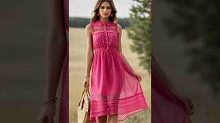 hot pink near sheer sleeveless prairie style midi dress fashion [upl. by Bart379]