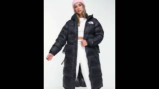 THE NORTH FACE Shiny Padded Nuptse Belted Long Puffer Coat Wetlook Black Women  Asos [upl. by Nadiya]