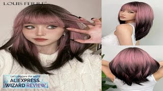 LOUIS FERRE Black Pink Ombre Synthetic Wigs for Cosplay Long Straight Layered Review [upl. by Manuela683]