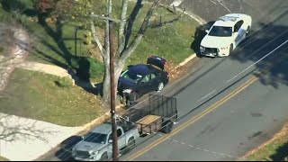 Police chase ends when stolen car crashes into tree in Silver Spring [upl. by Atinauq]