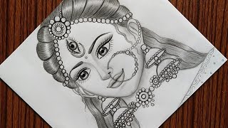 How to draw maa durga face pencil sketch for beginners  Navaratri special maa durga drawing [upl. by Acitel]