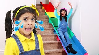 Ellie and Charlotte Stair Slide Adventure Safety and Sharing [upl. by Olsson]