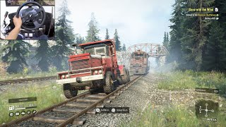 Towing the TRAIN Pacific P16  SnowRunner  Thrustmaster T300RS gameplay [upl. by Sairahcaz]