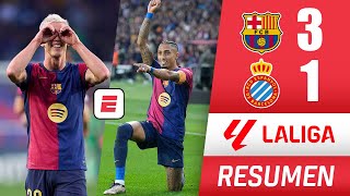 BARCELONA golea al ESPANYOL 31 y se despega del REAL MADRID en la punta Doblete de Olmo  La Liga [upl. by Willmert]