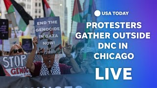 Watch Protesters gather outside Democratic National Convention [upl. by Enellek]