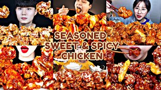 Seasoned Sweet And Spicy Korean Fried Chicken  MUKBANG ASMR Compilation [upl. by Yedarb]