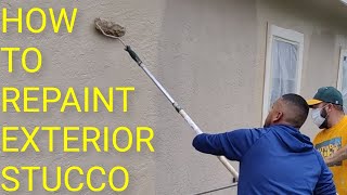 HOW TO REPAINT 🎨 🖌 EXTERIOR STUCCO painting stucco [upl. by Ydnak]