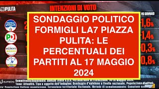 SONDAGGIO POLITICO FORMIGLI LA7 PIAZZA PULITA LE PERCENTUALI DEI PARTITI AL 17 MAGGIO 2024 [upl. by Richey]