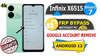 Infinix X6515 Frp Bypass Android 12 Update 2023  Infinix7 X6515 Google Account Bypass Latest Update [upl. by Nered]