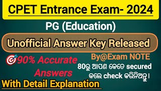 CPET Entrance Exam 2024  Unofficial Answer key  PGEducation  Answer with detail explanation [upl. by Tarabar]