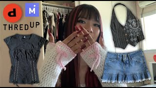 Online thrift collective haul Depop Mercari amp Thred up  Try on [upl. by Andria]