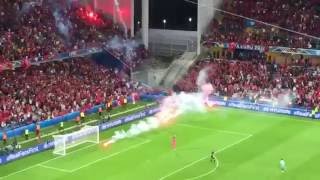 Pyro Turkey vs Czech Republic Turkey Hooligans throwing Flares on pitch  Euro 2016 [upl. by Zenda]