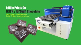 Edible White Ink Prints On Dark Brown Chocolate  Edible Printing Printer [upl. by Krahmer311]