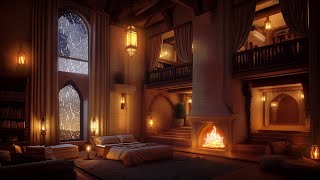 Deep Sleep in a Cozy Medieval Castle Bedroom  Rain Fireplace and Thunderstorm Sounds Therapy [upl. by Potter866]