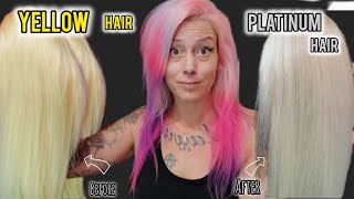 TONING YELLOW BLONDE HAIR to PLATINUM BLONDE HAIR  HOW TO FIX OVERTONED PURPLE HAIR [upl. by Anahahs50]