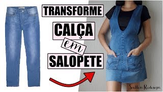 TRANSFORME CALÇA JEANS EM SALOPETE DE ALÇAS  DIY SALOPETE [upl. by Cynthy479]